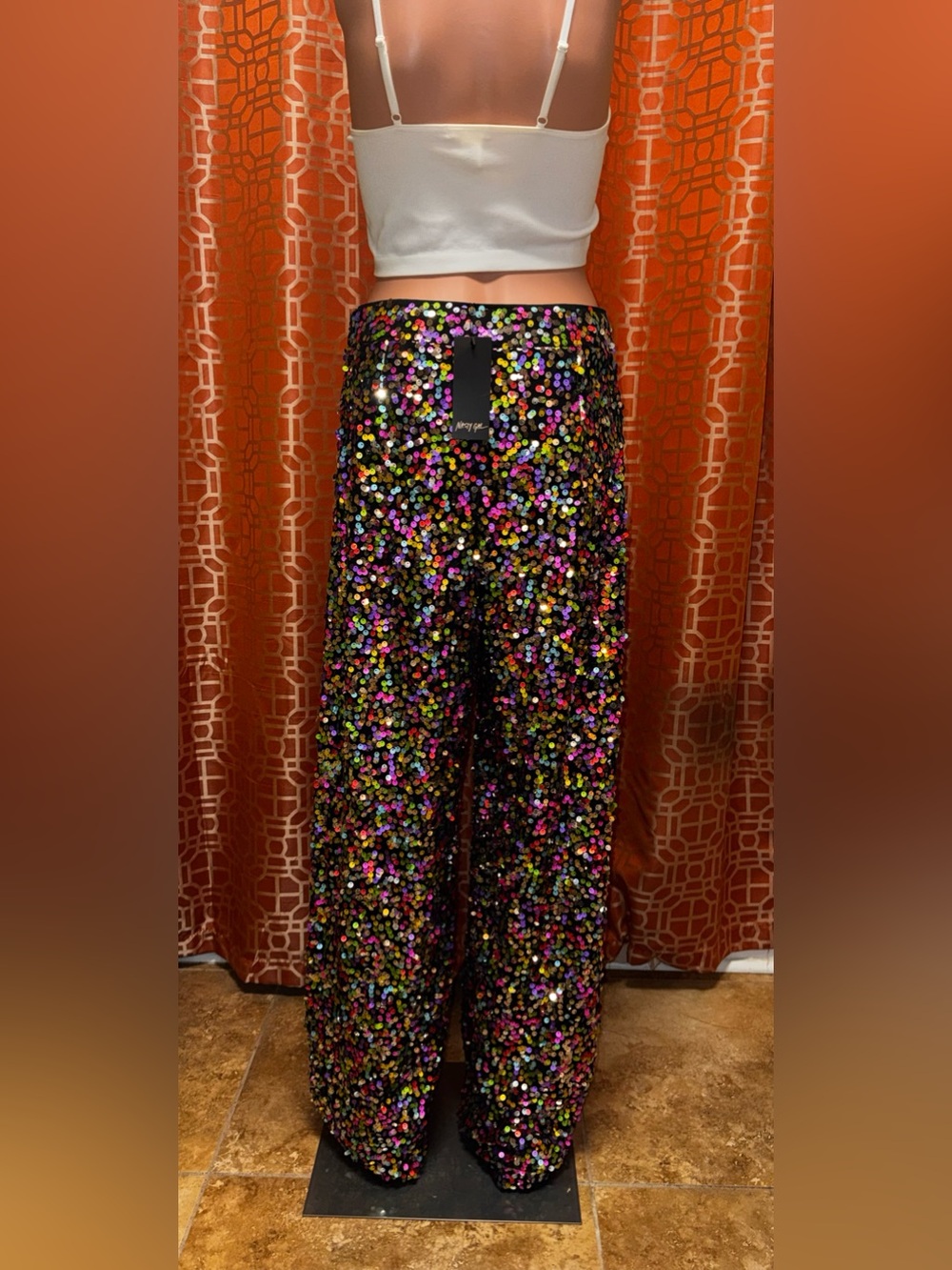 NWT Nasty Gal Rainbow Sequin Wide Leg Trousers Size 6 - Picture 4 of 6